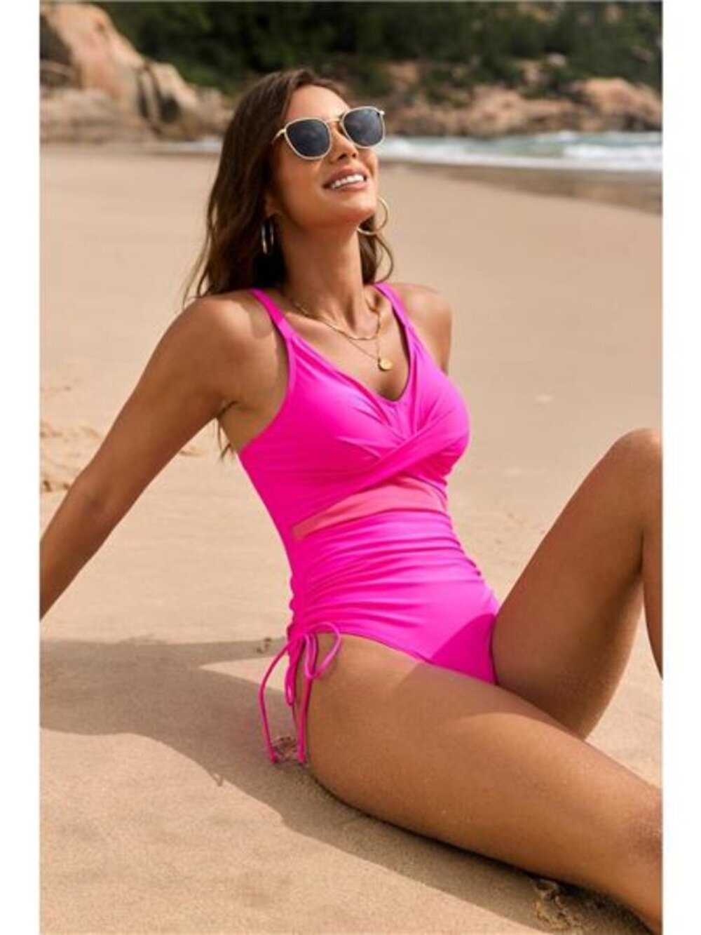 Drawstring Ruched V-Neck One-Piece Swimwear - Picture 10 of 15